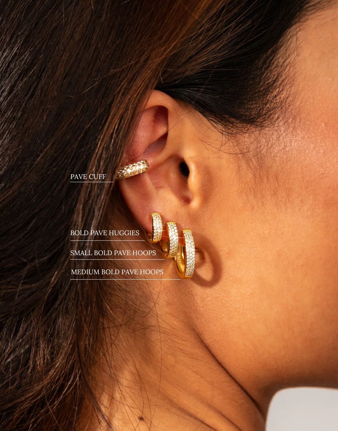 Small Bold Pave Hoops in Gold - Image 5