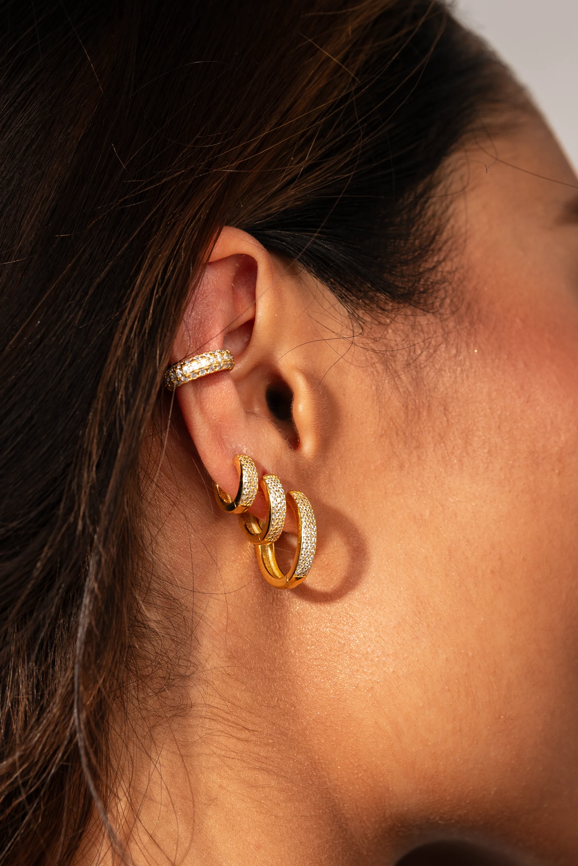 Small Bold Pave Hoops in Gold - Image 7