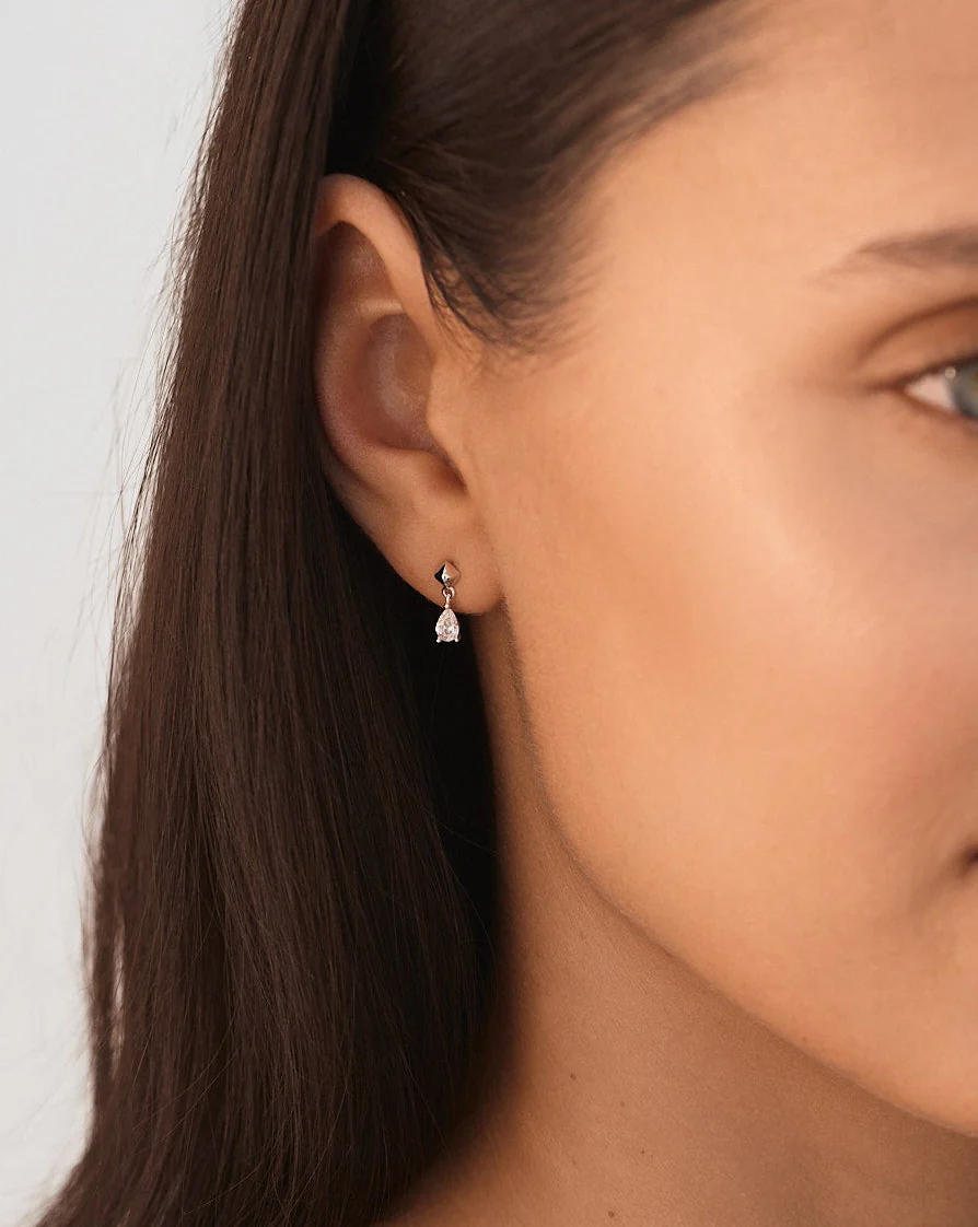 Pear Crystal Drop Earrings Silver - Image 4