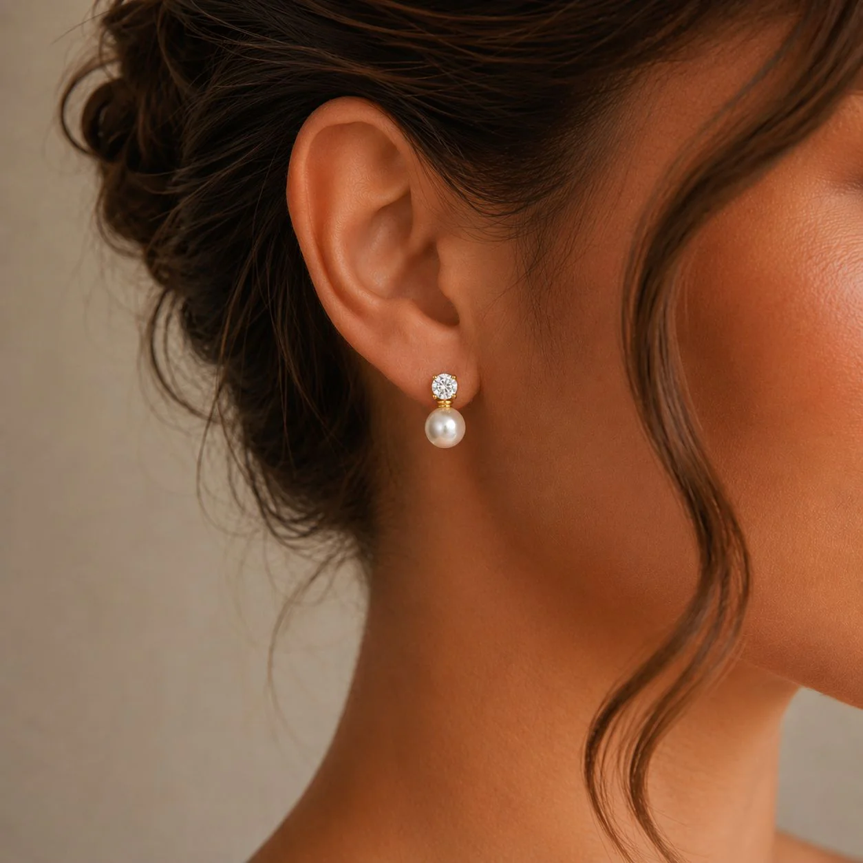 Pearl Drop Stud Earrings Gold - Image 2