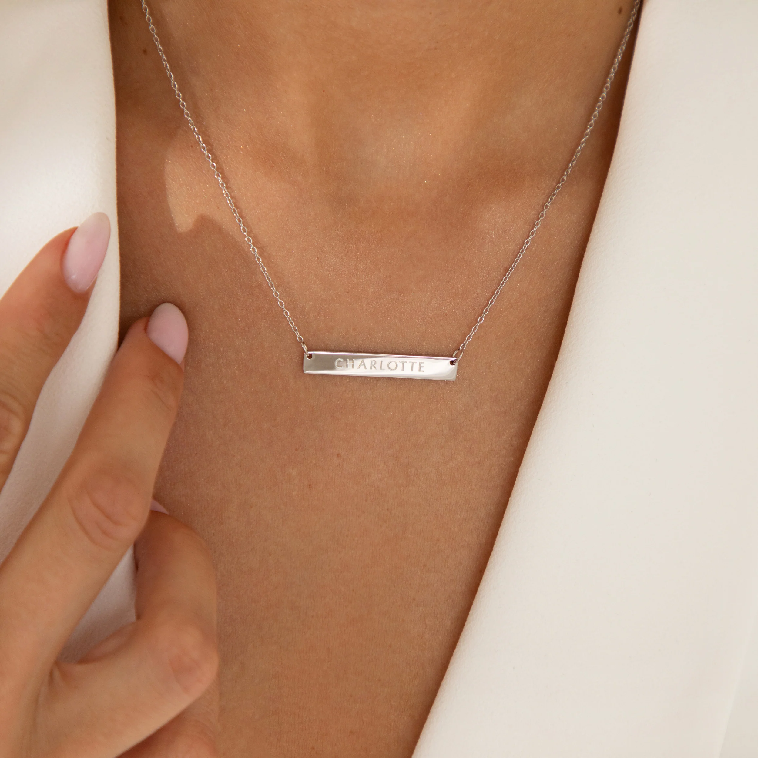 Personalised Matching Set 3cm Precious Letter Bar & Engraved Bracelet in Silver - Image 4