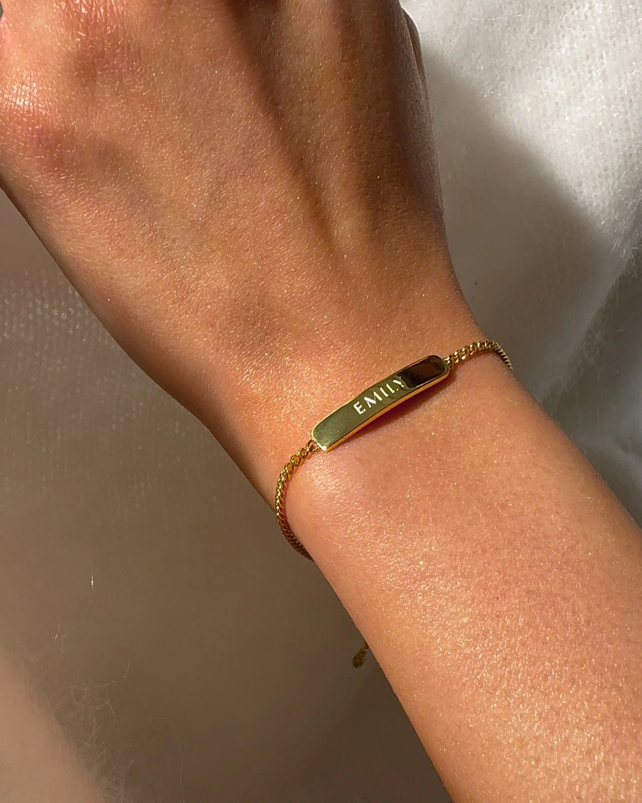 Personalised Matching Set 3cm Letter Bar & Engraved Bracelet in Gold - Image 5