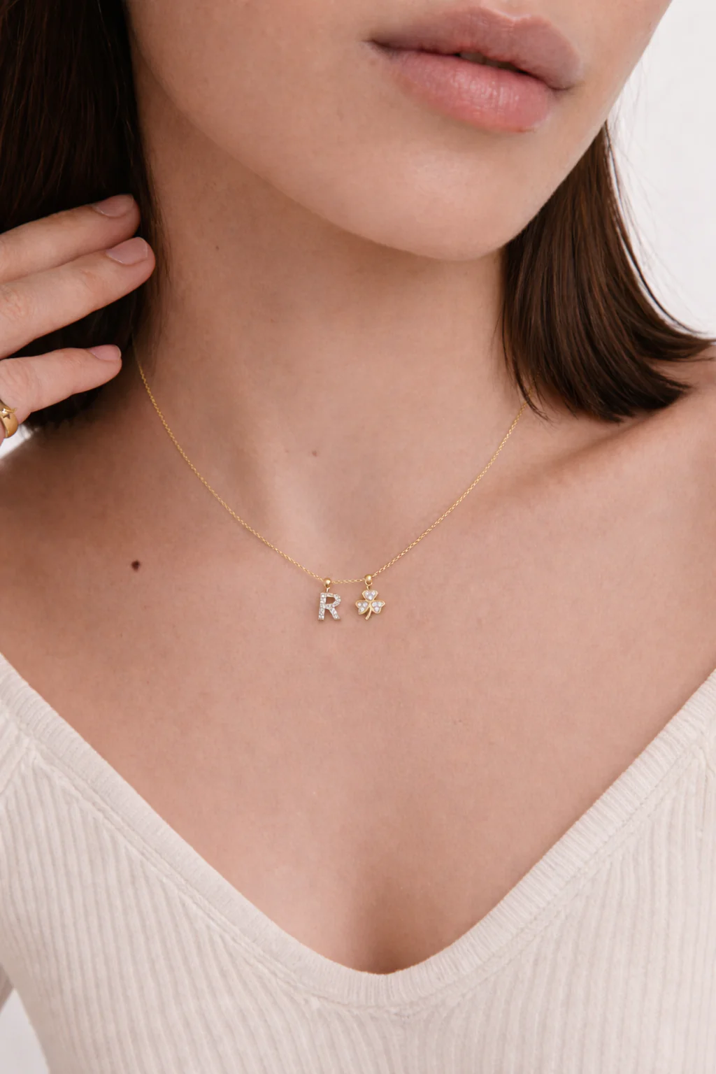 R Lucky Initial Charm Necklace Gold - Image 2