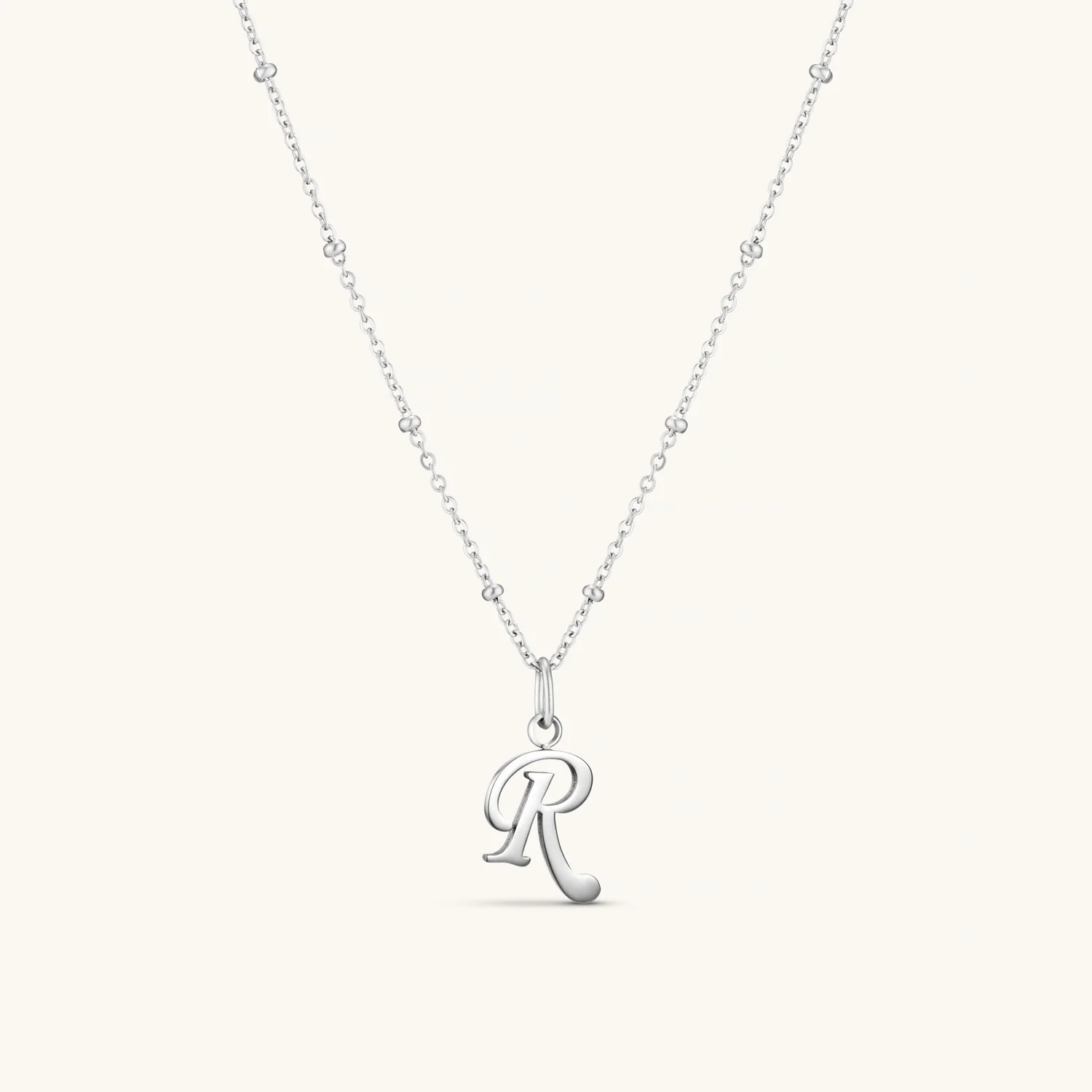 R Script Initial Necklace Silver