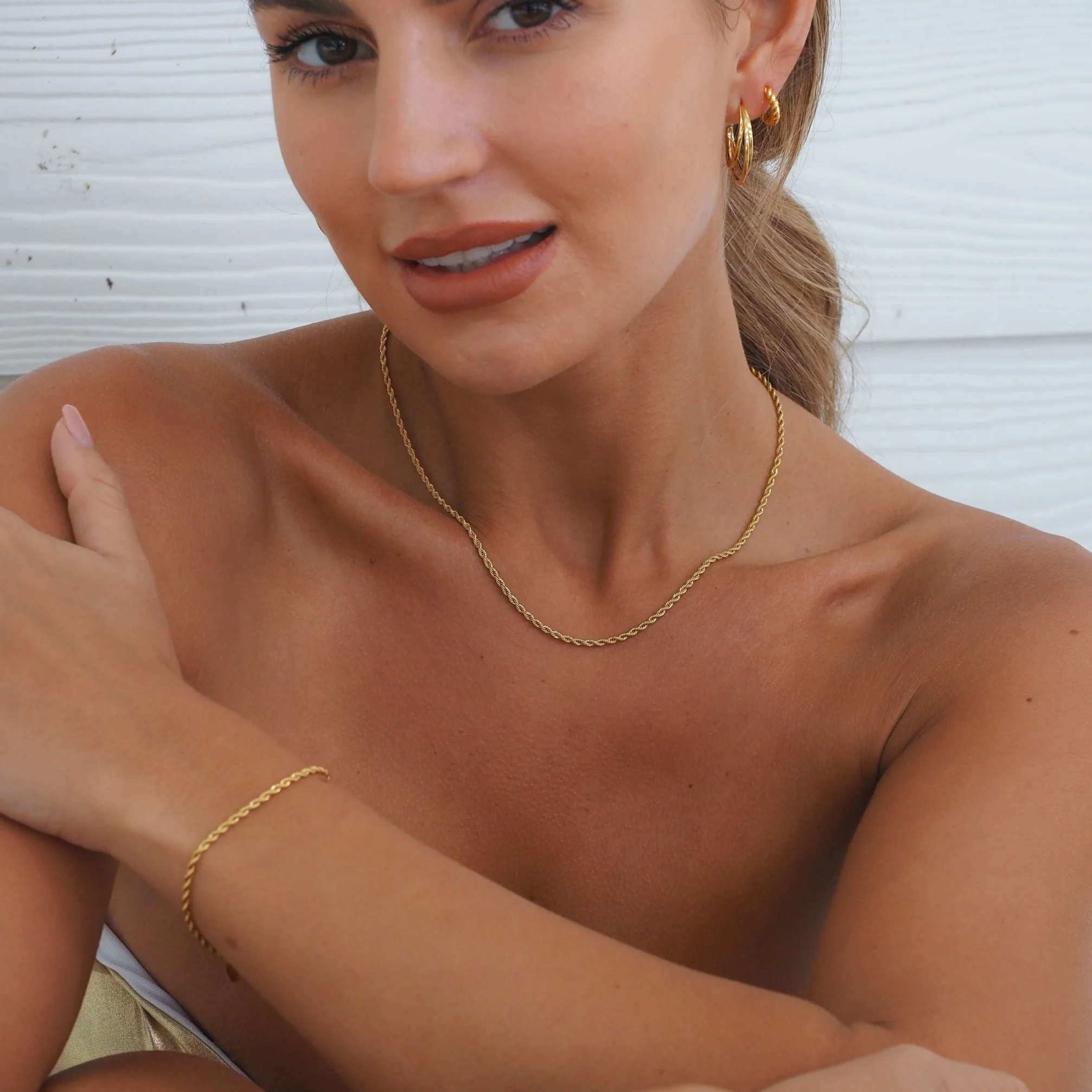 Rope Necklace & Bracelet Set In Gold - Image 5