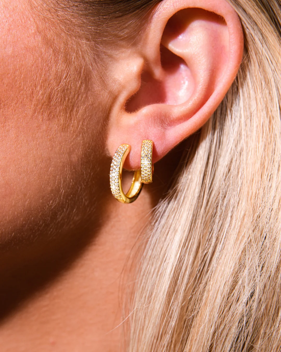 Small Bold Pave Hoops & Medium Bold Pave Hoops Stacking Set in Gold - Image 5