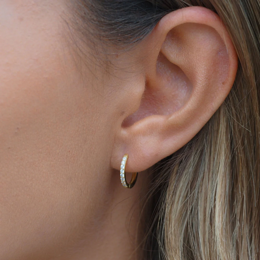 Small Pave Hoops Gold - Image 9