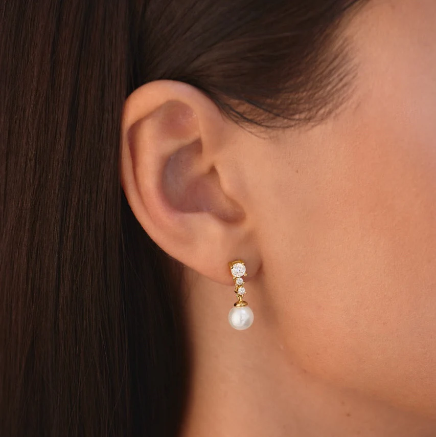 Solace Pearl Diamond Earrings Gold - Image 4