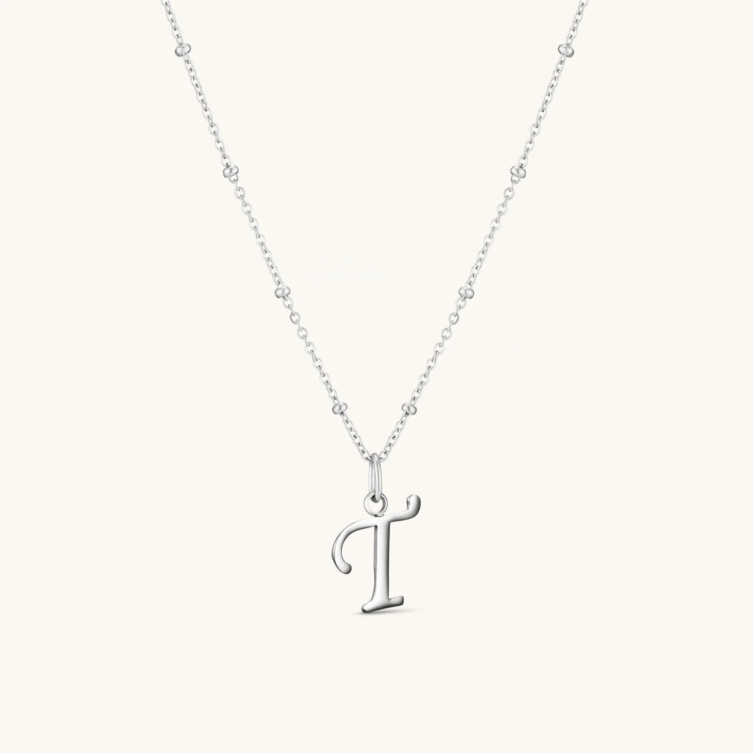 T Script Initial Necklace Silver