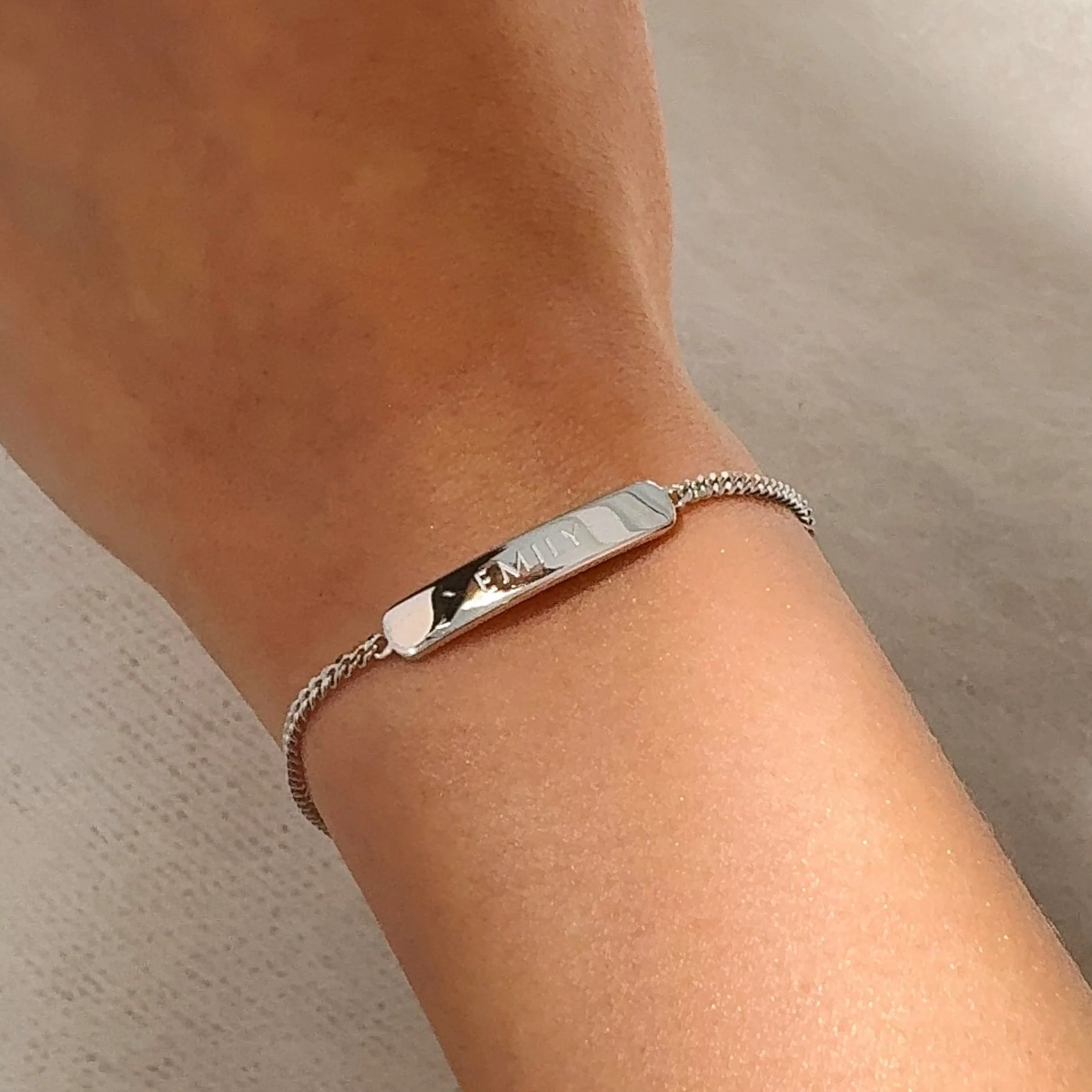 Personalised Matching Set 3cm Precious Letter Bar & Engraved Bracelet in Silver - Image 3