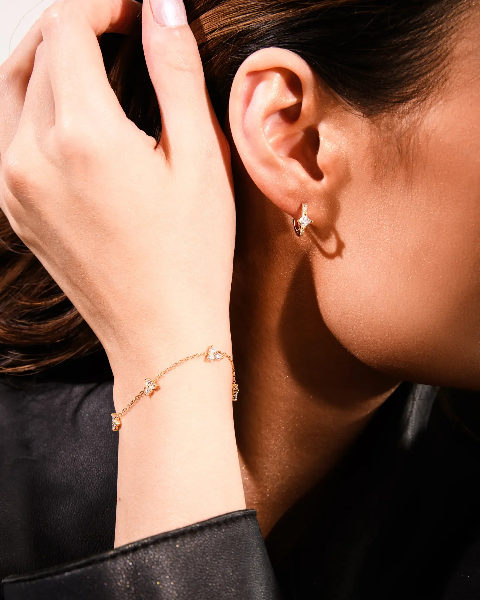 Trinity Infinity Bracelet & Halo Hoops Set in Gold - Image 2