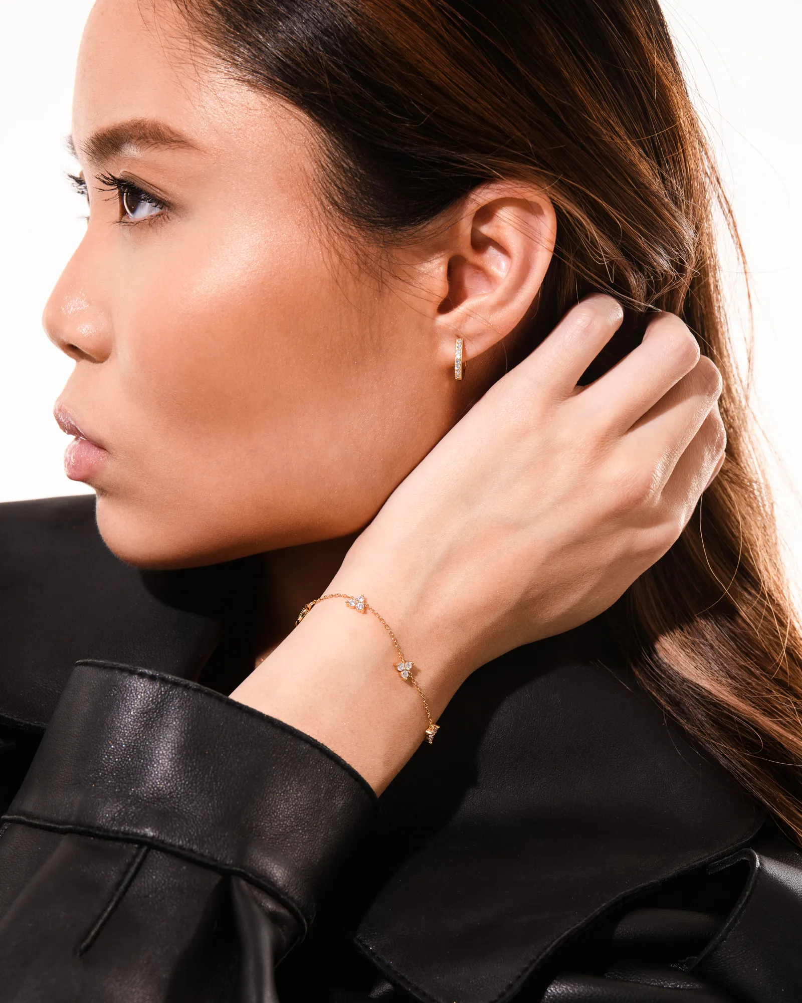 Trinity Infinity Bracelet & Small Pave Hoops Set Gold - Image 2