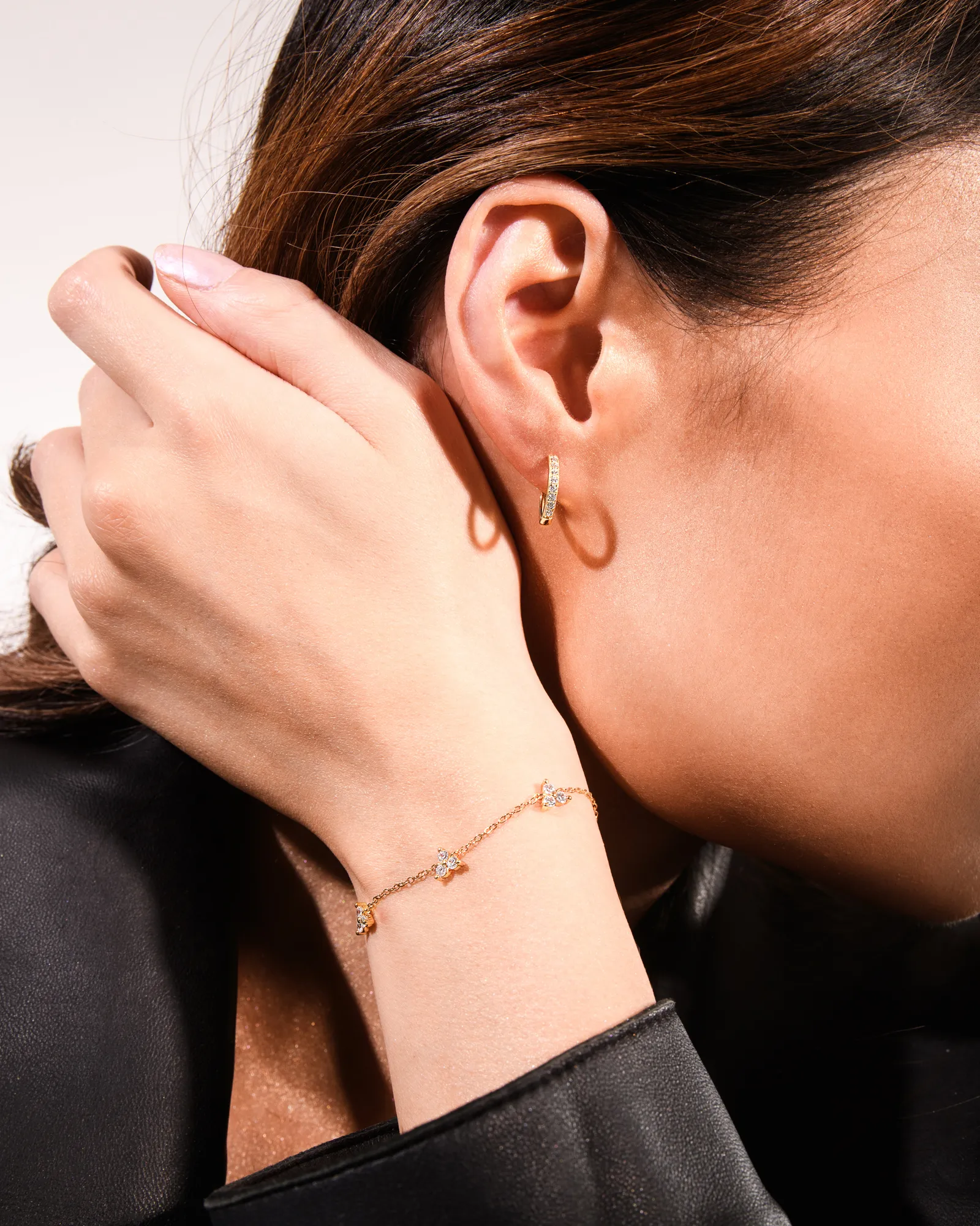Trinity Infinity Bracelet & Small Pave Hoops Set Gold - Image 4