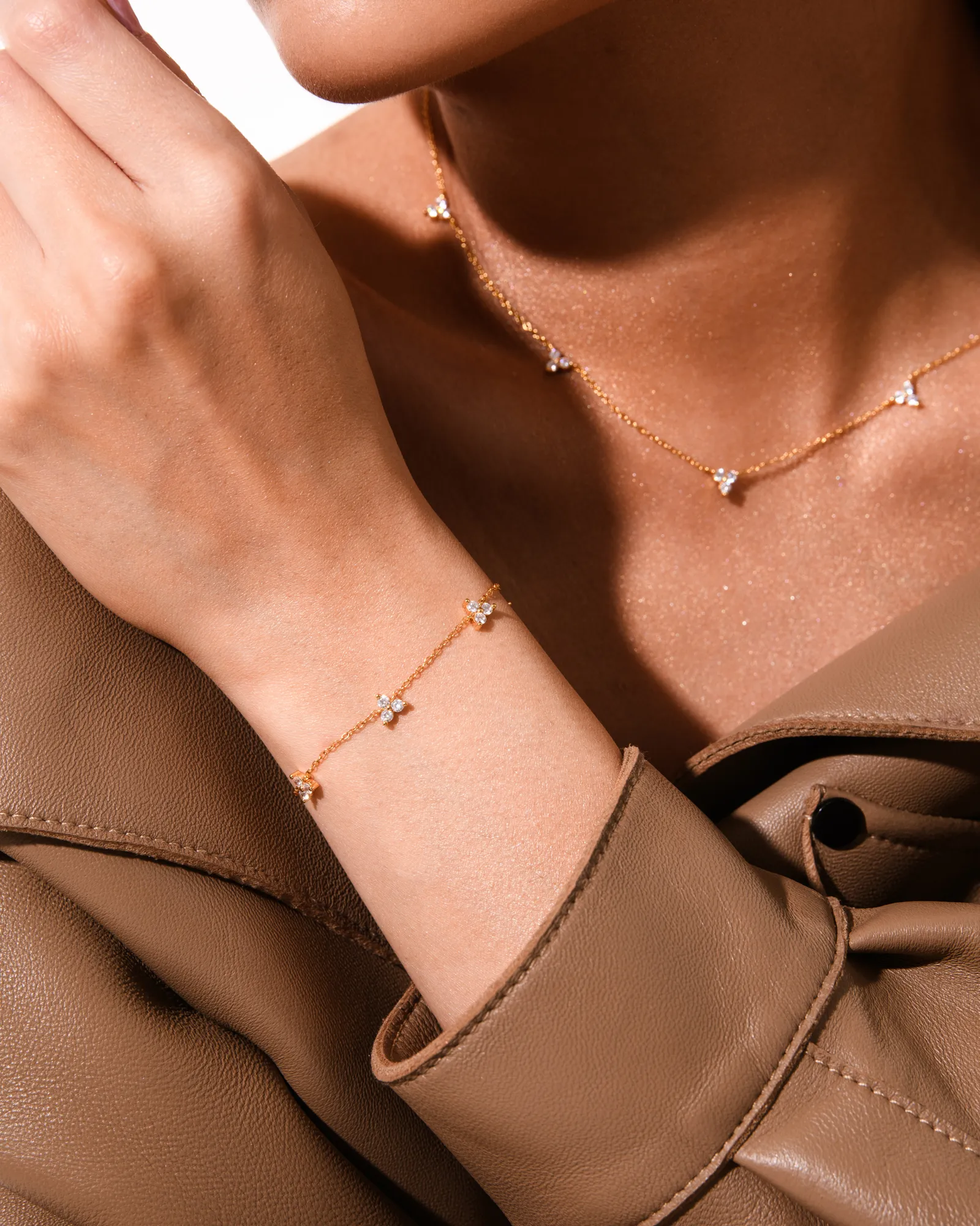Trinity Infinity Necklace & Bracelet Matching Set Gold - Image 5