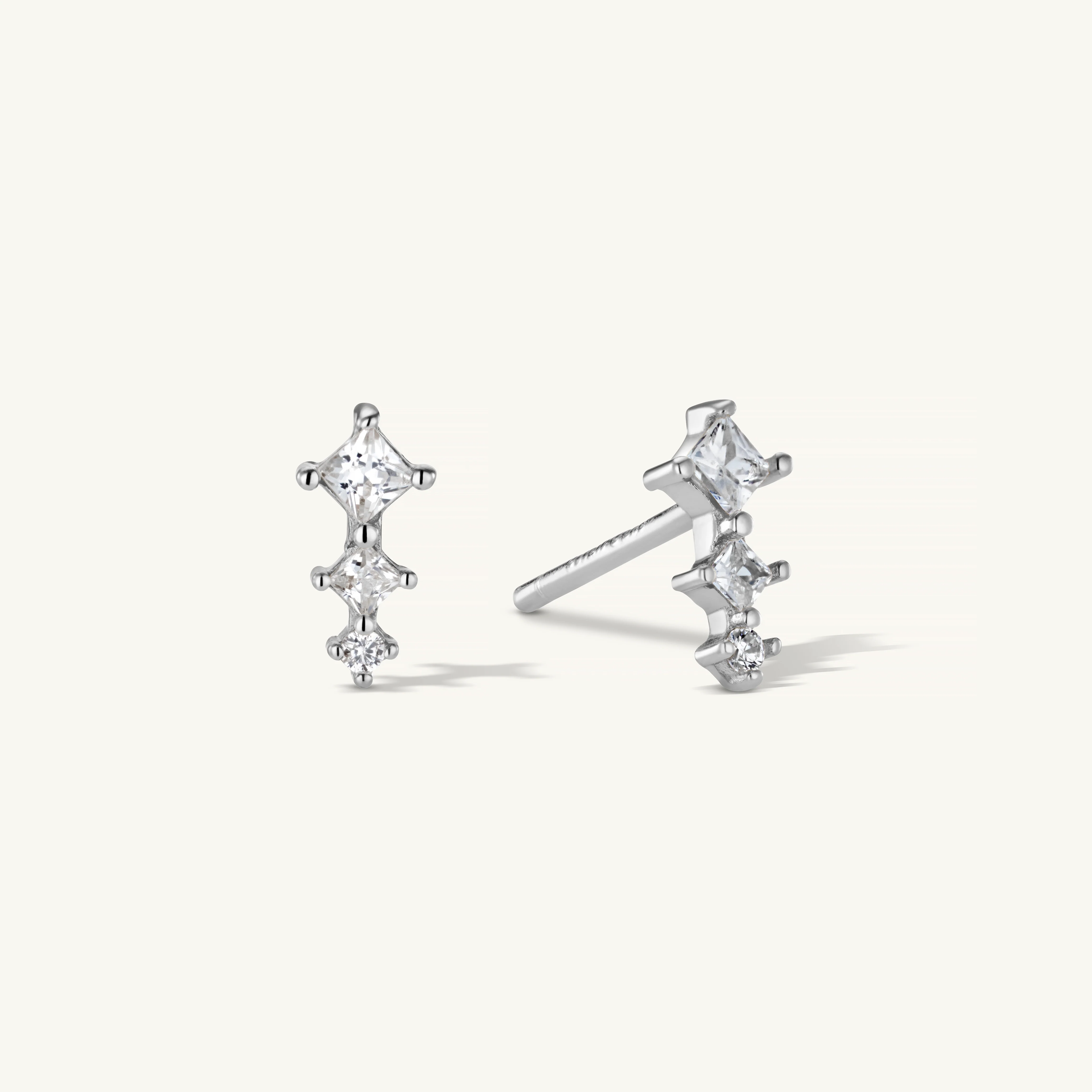 Trio Climber Stud Earrings Silver