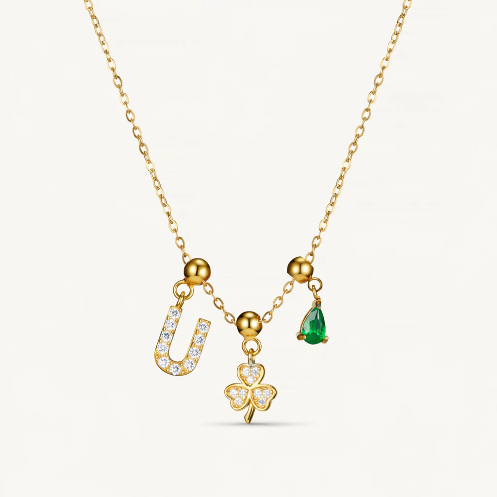 U Lucky Emerald Charm Necklace Gold