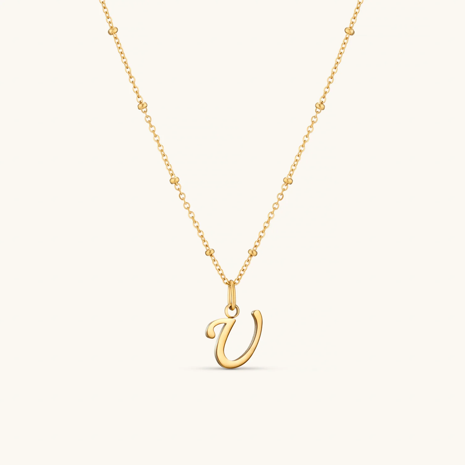 U Script Initial Necklace Gold