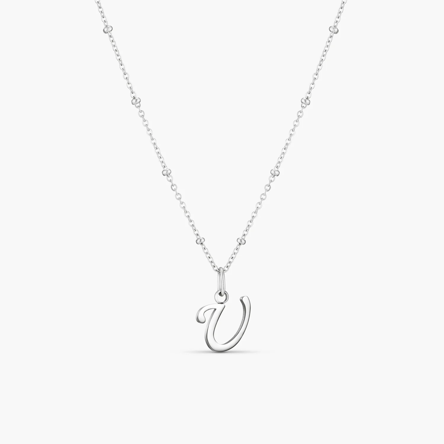 U Script Initial Necklace Silver