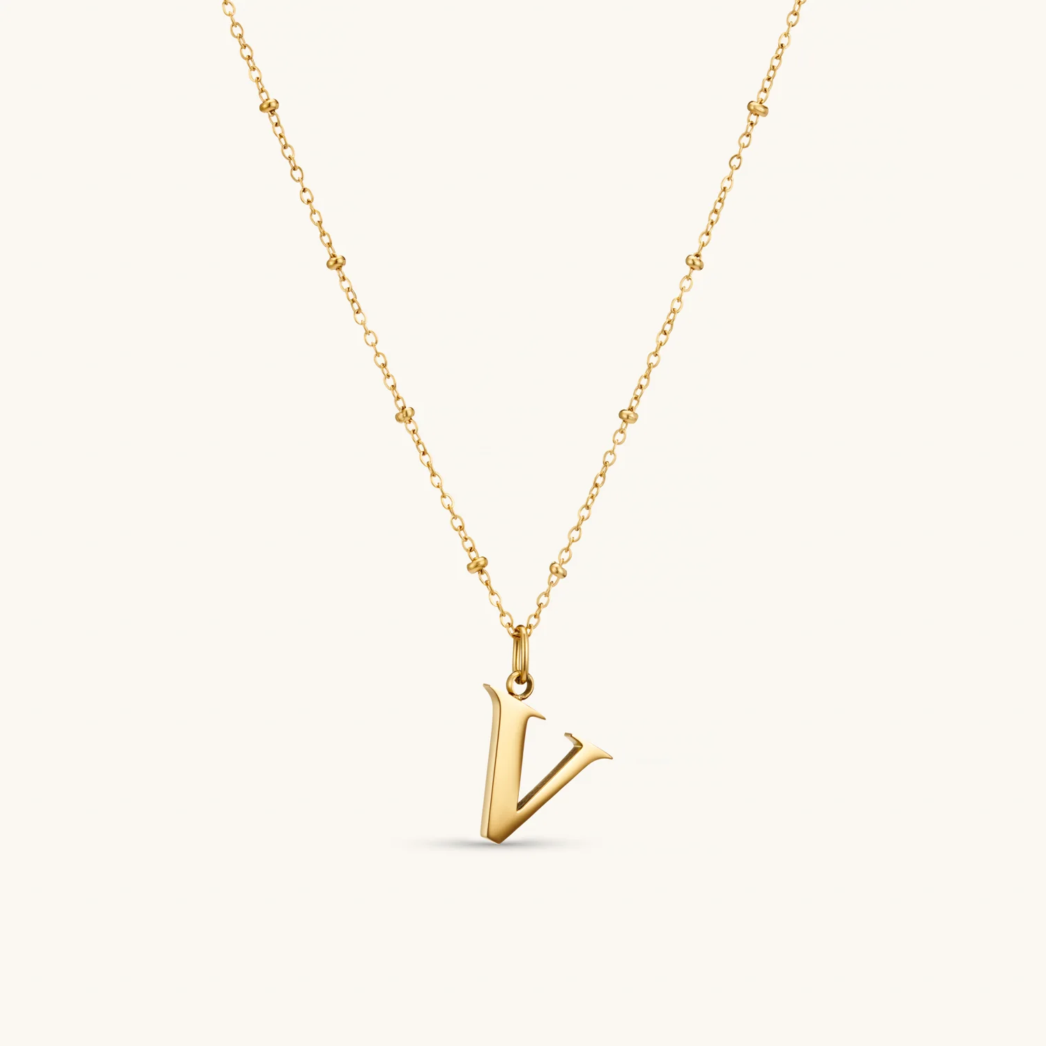 V Initial Pendant Necklace Gold
