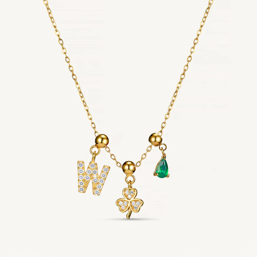 W Lucky Emerald Charm Necklace Gold