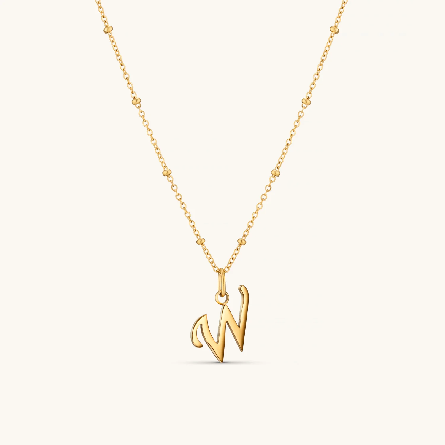 W Script Initial Necklace Gold