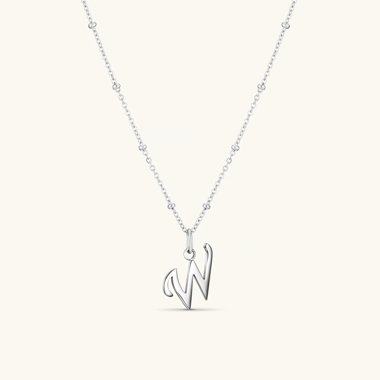 W Script Initial Necklace Silver