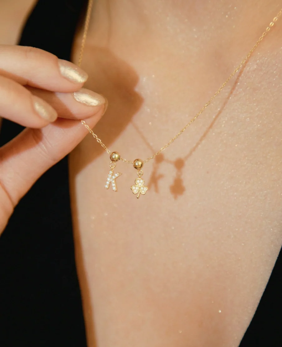 W Lucky Initial Charm Necklace Gold - Image 4